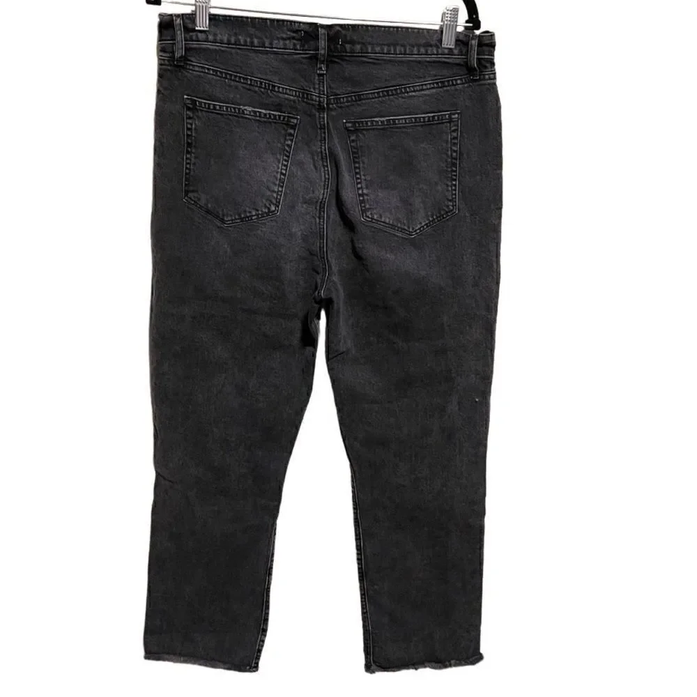LOFT- THE STRAIGHT CROP Black Wash Semi Distressed Raw Hem Jeans, Size 12/ 31